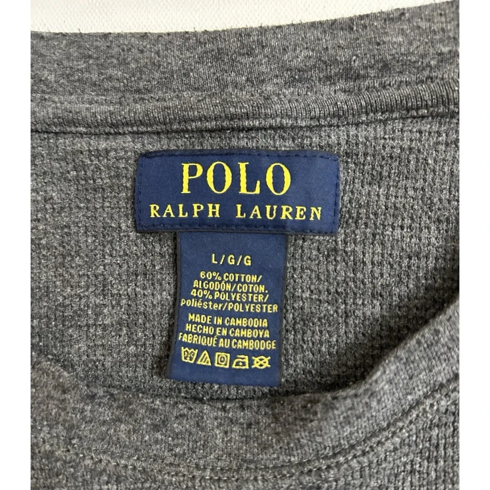 Polo Ralph Lauren Waffle Knit Thermal Crewneck Cotton Long Sleeve Shirt Grey L